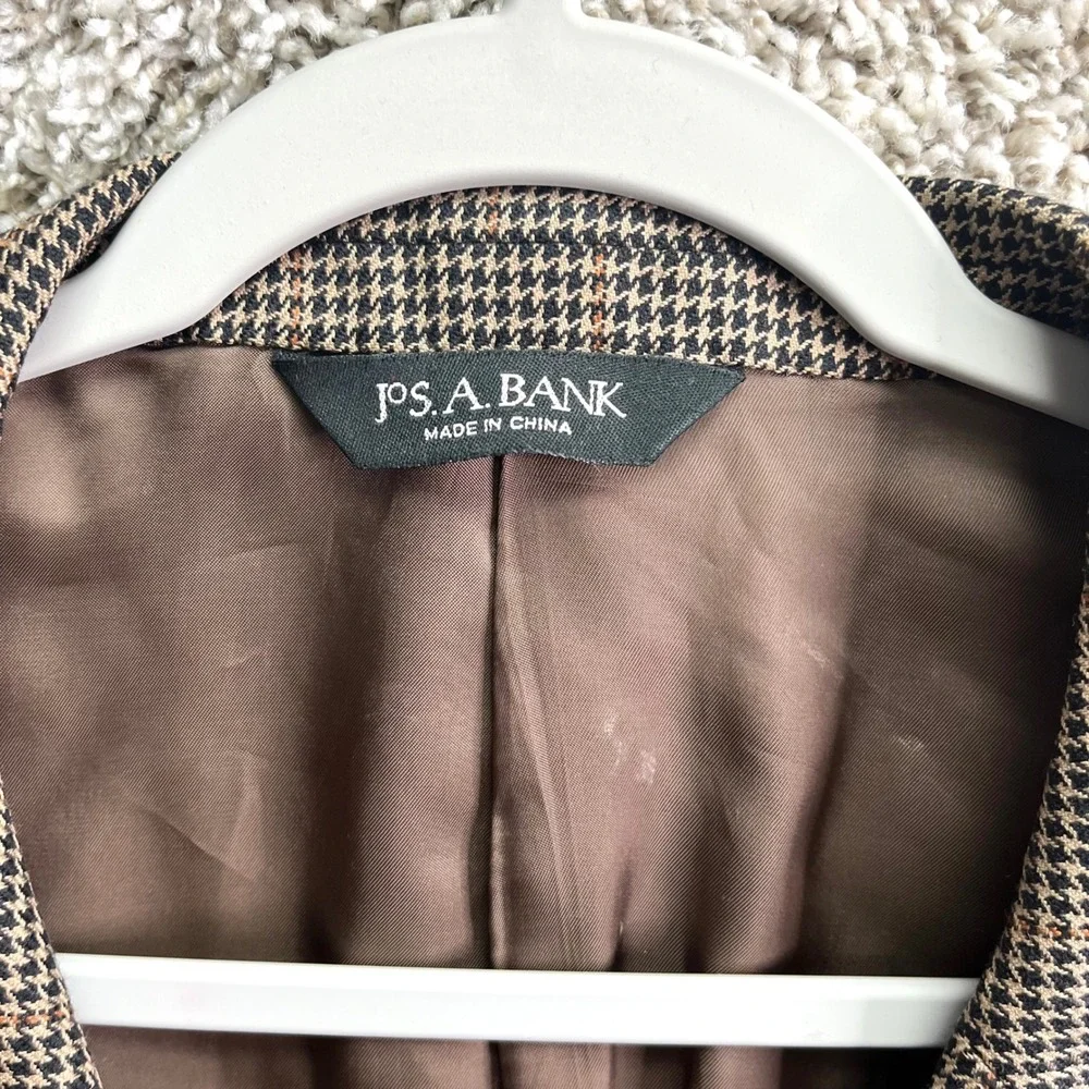 Jos. A. Bank Blazer Mens 50R Brown Houndstooth Plaid Silk & Camel Hair Signature